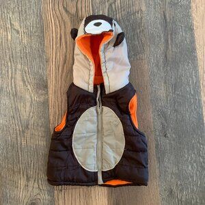 18 month Brown and Tan Bear Vest with Fleece Lining and Bear Face Hood